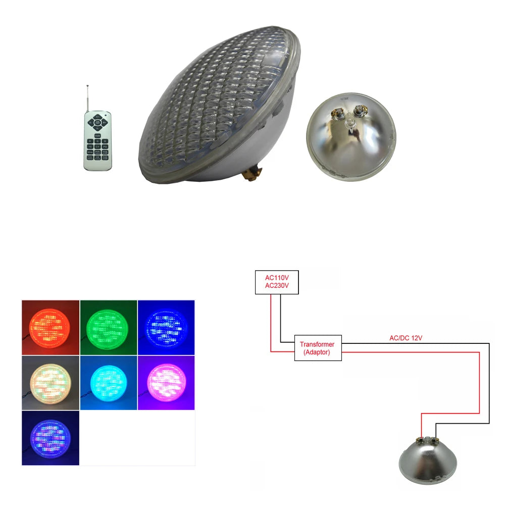 lampe led piscine sous marine étanche ip68 multicolore télécommande fixation vis