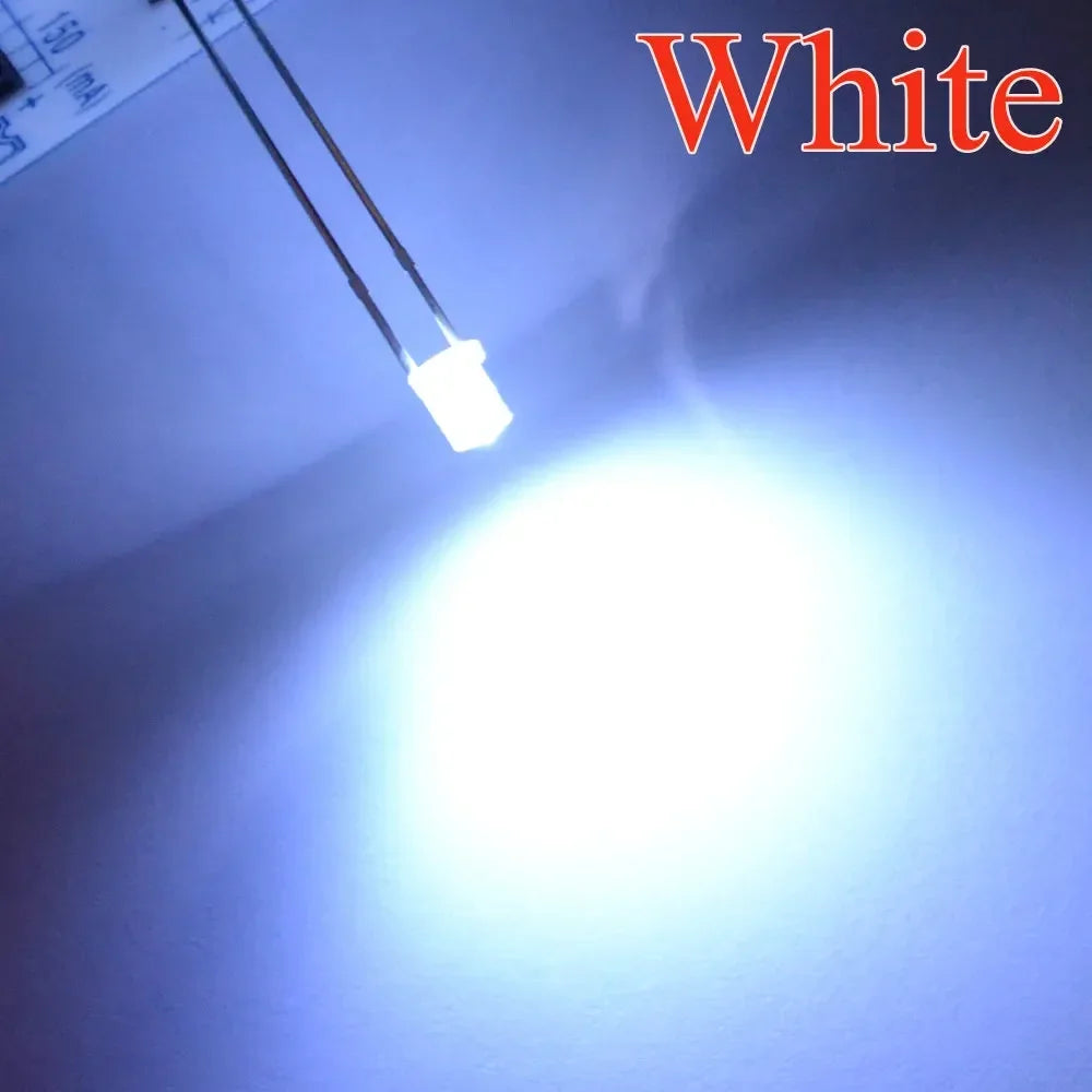 diodes led transparentes plate 3v 20ma blanc rouge jaune bleu vert 100pcs ultra lumineuses
