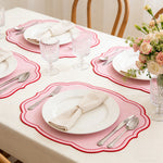 serviettes table rose vert beige scalloped bordure pointillé blanc opaques classiques table manger
