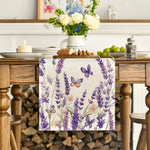 champêtre printemps floral violet lilas lin aquarelle papillons motif rustique table décoration serviettes couverts