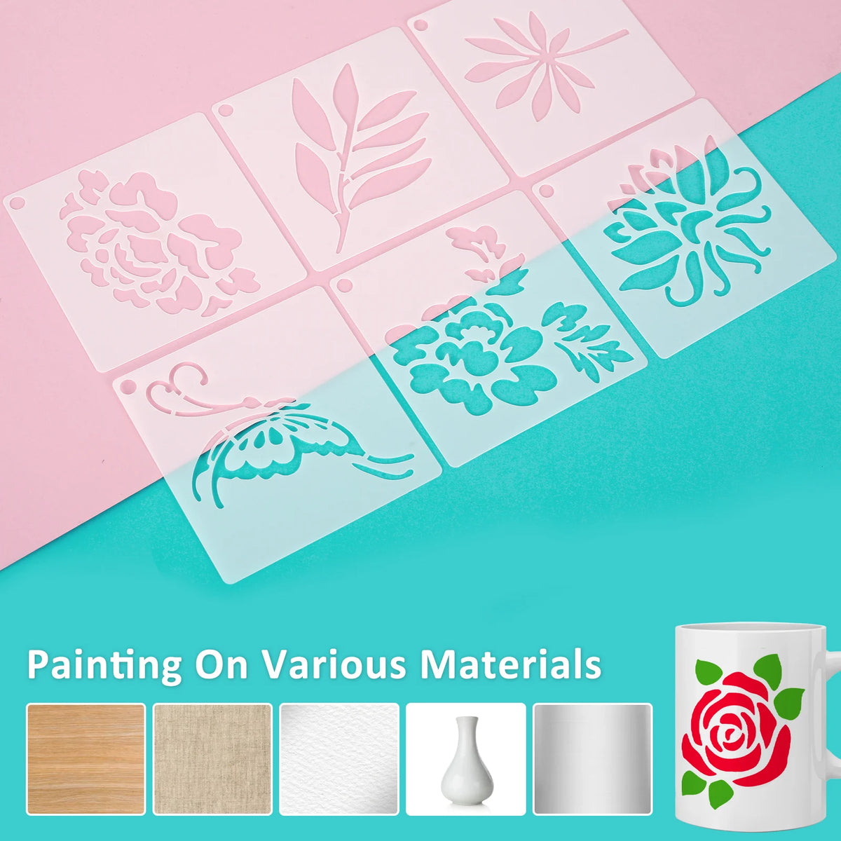 stencils peinture bois blanc motifs floraux oiseaux abeilles papillons artisanal bricolage