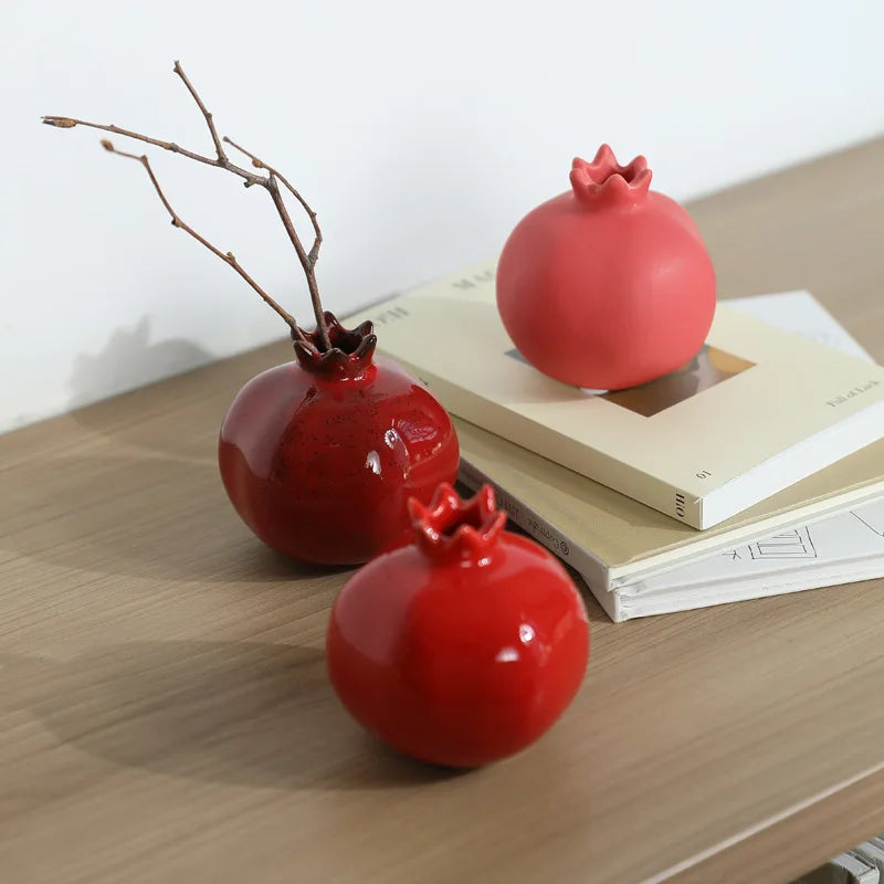vase moderne grenade rouge céramique brillante arrangement fleurs plante hydroponique pot ornement minimaliste