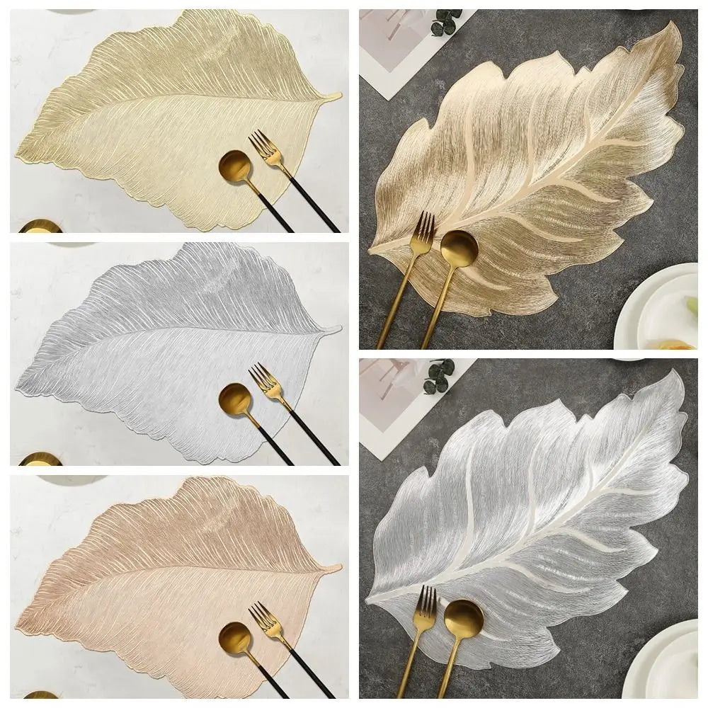 placemat moderne feuille dorée argenté rose élégant assiette cuillère fourchette