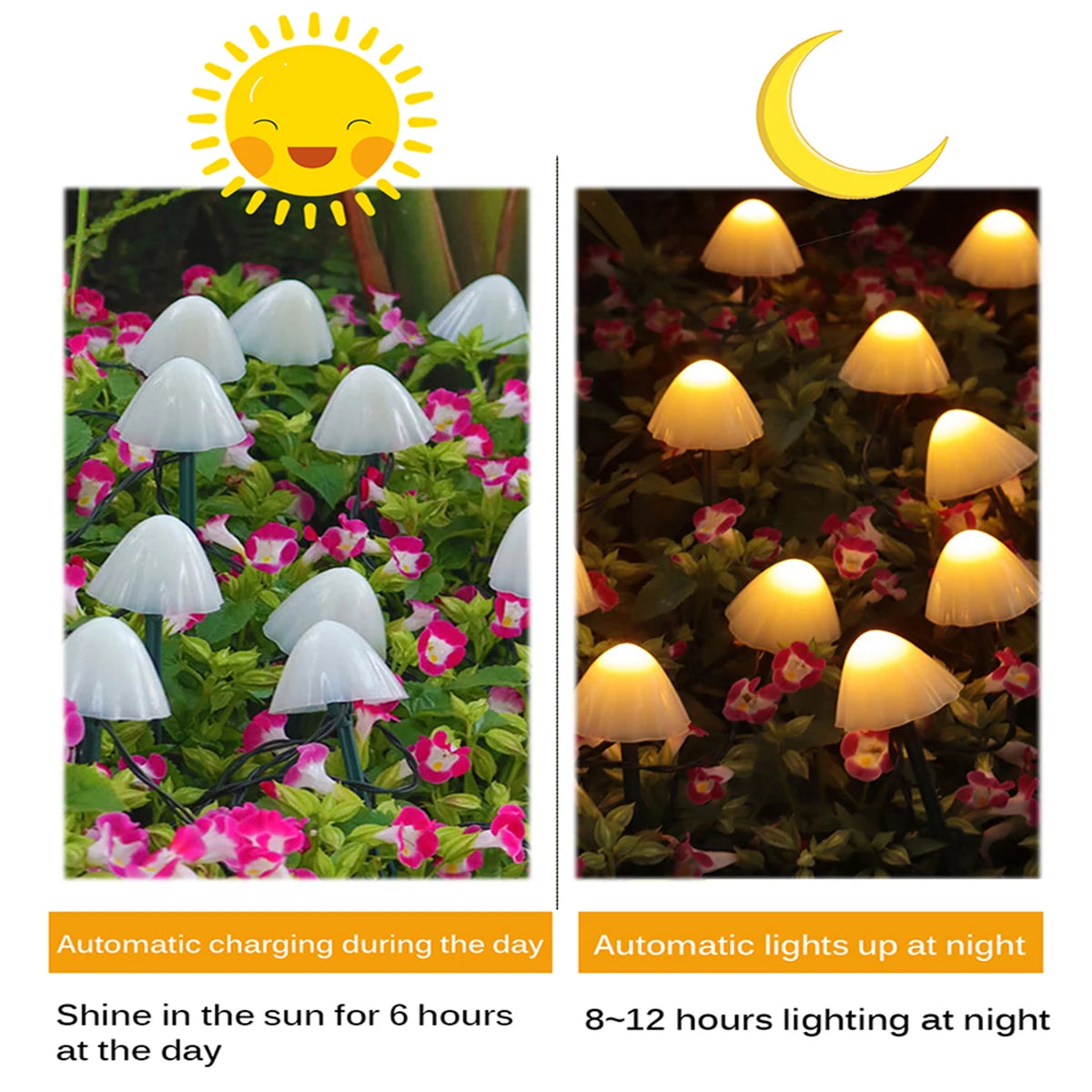 guirlande lumineuse solaire champignons multicolores moderne patio jardinextérieur decoration led spikes