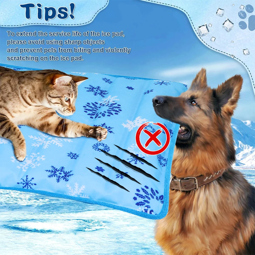 tapis rafraissant animal chat chien bleu blanc orange moderne texturé flocons neige