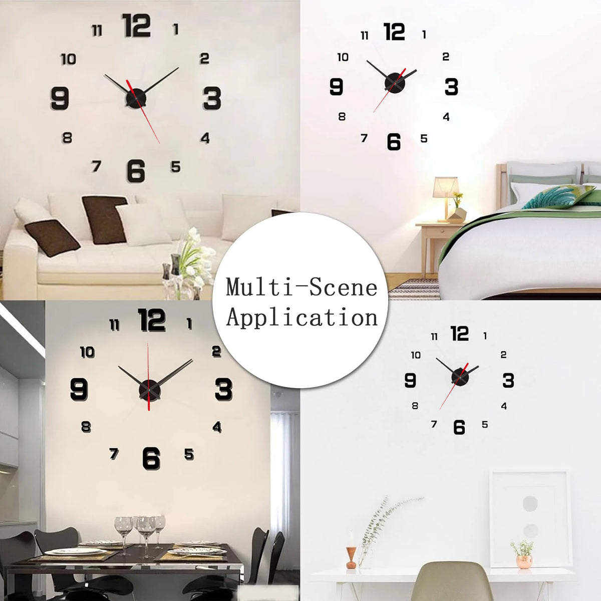 horloge murale moderne minimaliste aiguille acrylique noir blanche adhésif chambre salon