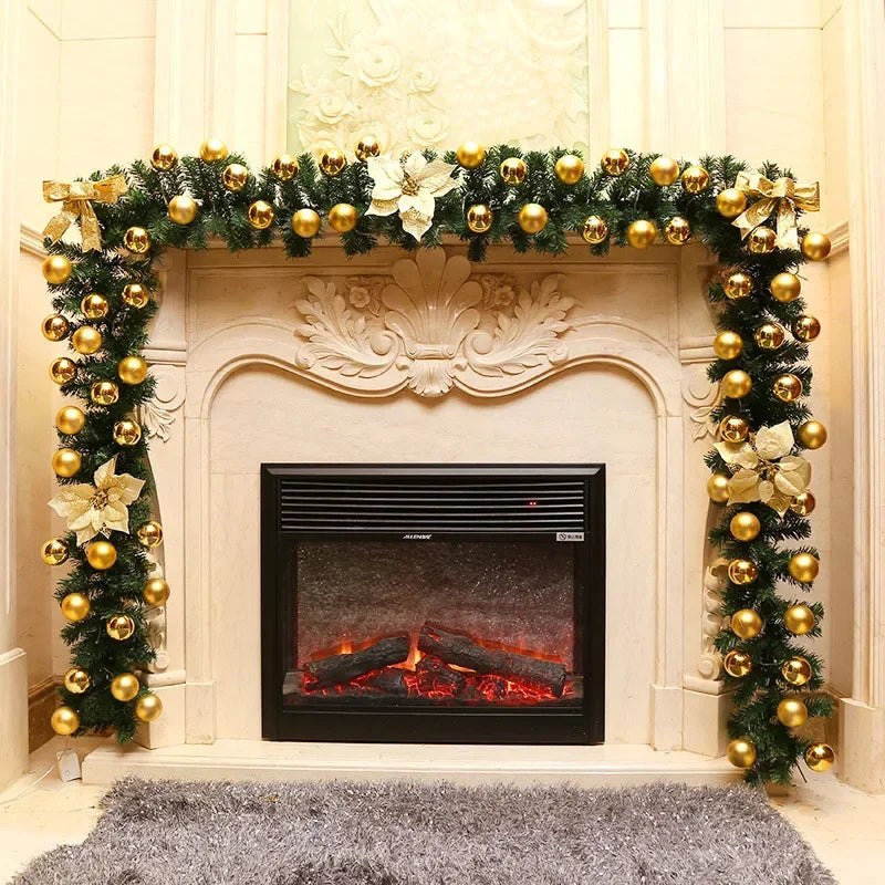 Guirlande Noël fleurs artificielles boules décoratives lumineuses intérieur festif vert doré rouge bleu