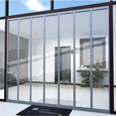 Rideau de porte PVC transparent gris pour garage avec fermeture magnétique
