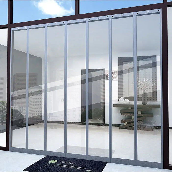 Rideau de porte PVC transparent gris pour garage avec fermeture magnétique