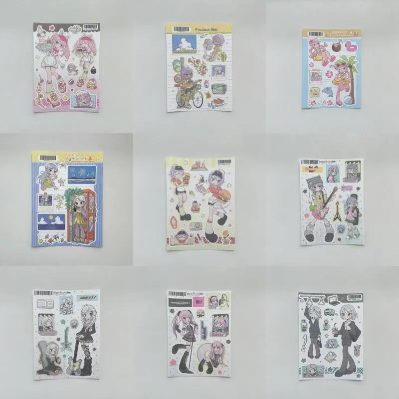 sticker kawaii personnages animés fille piscine guitare autocollants décoratifs carnet journal intime scrapbook