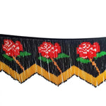 ruban décoratif roses stylisées noir blanc rouge artisanal opacité 15cm large