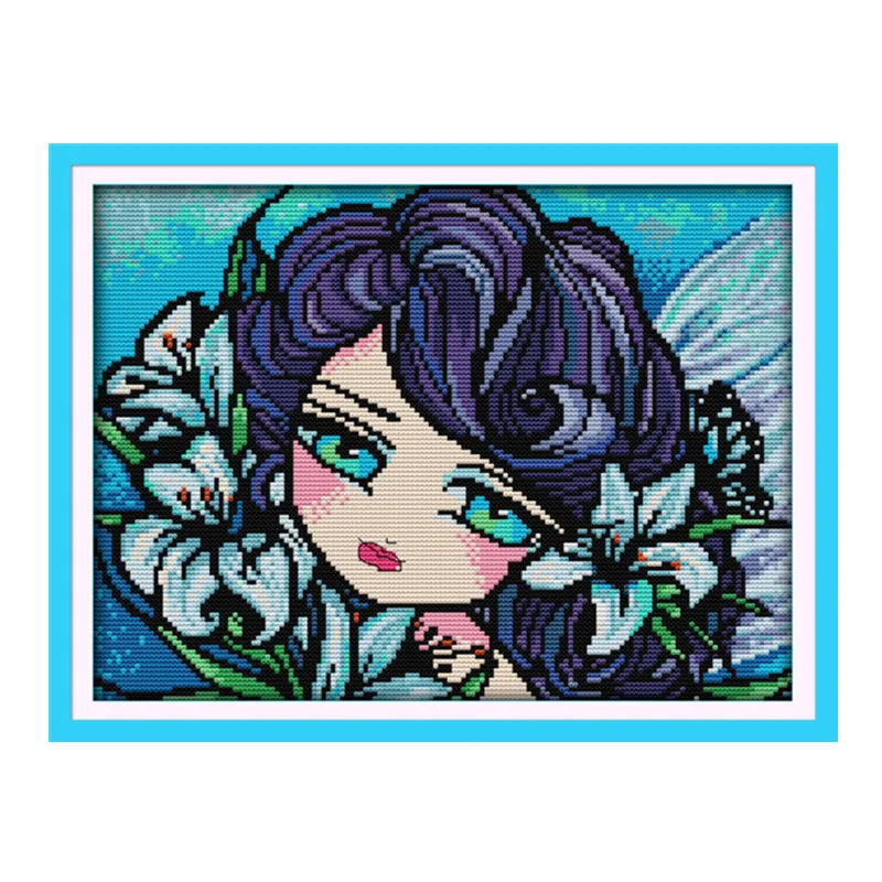 kit broderie portrait fleurs personnages paysages couleurs variées toile coton imprimée aviation couture main