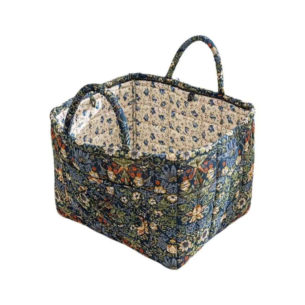 paniers rangement tissu floral multicolore vintage réutilisables armoire poignées transportables multifonctionnels