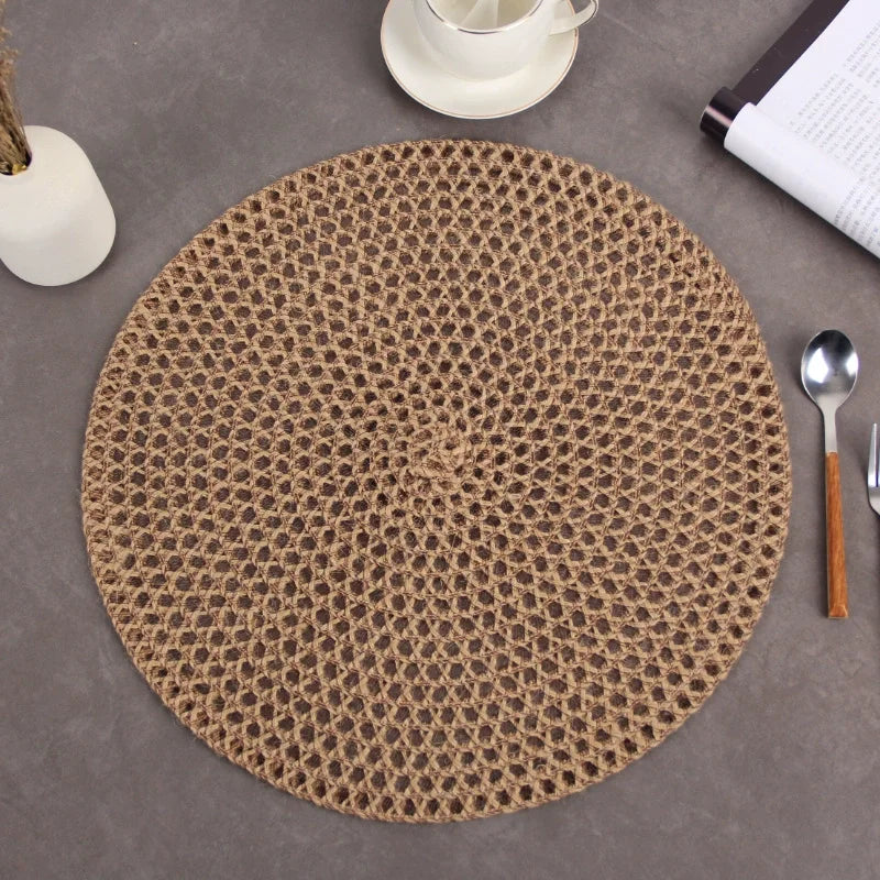 serviettes table rustiques lin beige clair motif géométrique naturel 38cm