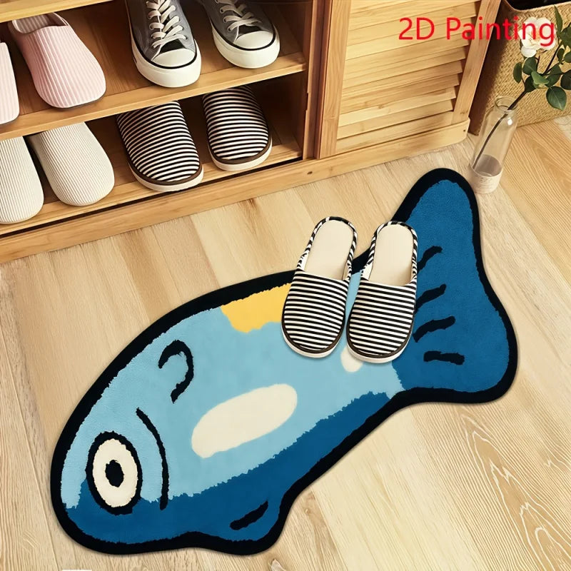 tapis moderne poisson bleu blanc jaune salle bain antidérapant machine laver