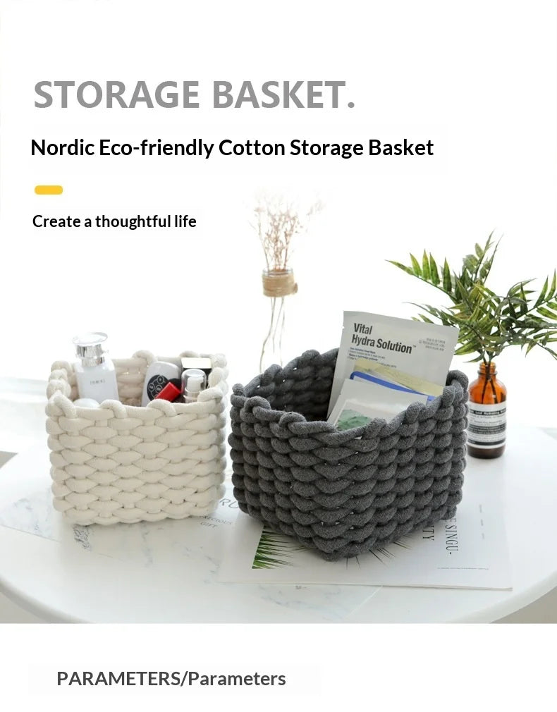 paniers rangement réutilisables tissage coton rotin tailles petites moyennes grandes scandinave minimaliste