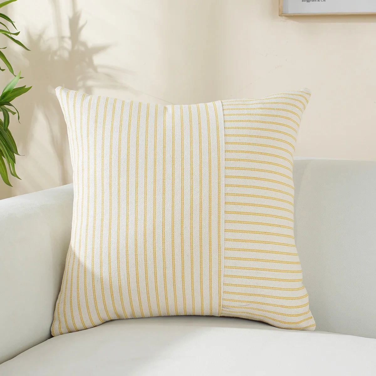 housse coussin carré rayé moderne coton lin 45x45 50x50 60x60 beige noir salon chambre
