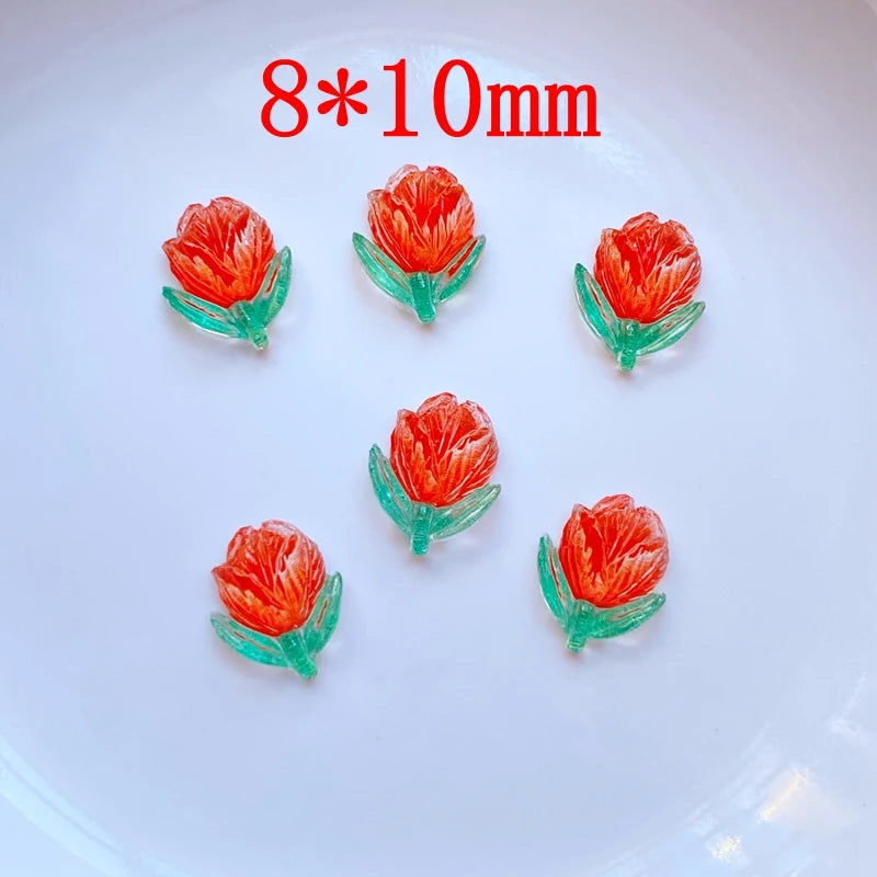 figurines résine fleurs stylisées pinceau ongles couleurs vives adhésif décoration artisanale bijoux accessoire coiffure