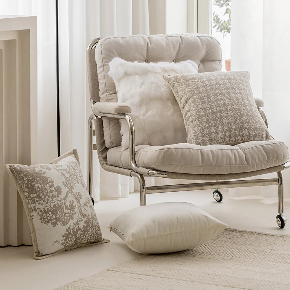 coussins décoratifs contemporains beige motif arbres 45x45cm opaques maison jacquard