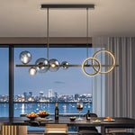 suspension lumineuse moderne noir doré verre transparent anneaux lumineux globes contemporains