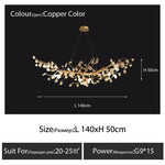 suspension lumineuse moderne dorée branches fleurs transparentes cristal haute luxure