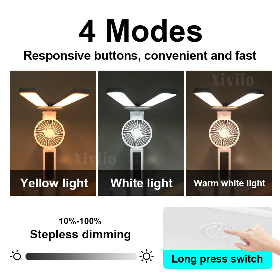 lampe rechargeable ventilateur écran led blanc moderne multifonction date heure