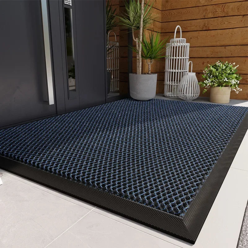 tapis porte d'entrée antidérapant noir gris bleu texture tridimensionnelle moderne minimaliste