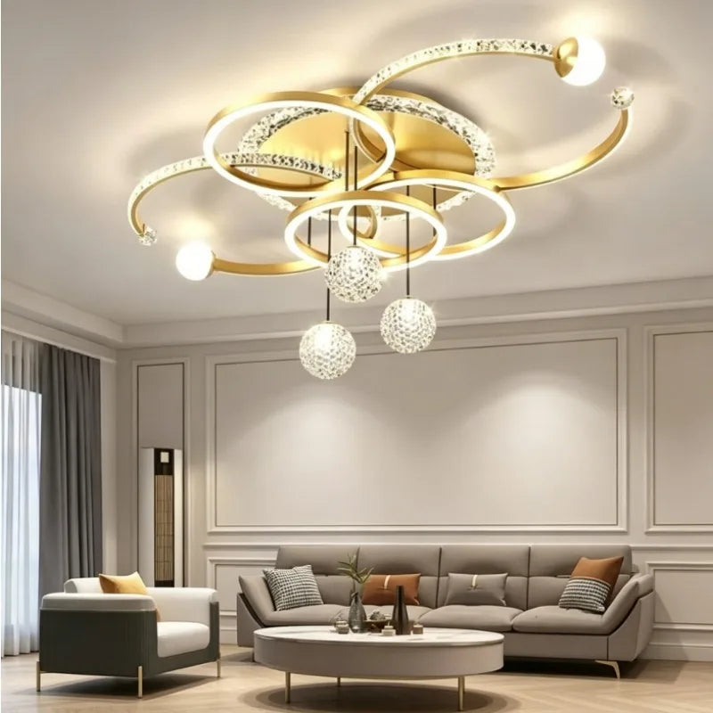 lampe suspendue moderne noire dorée blanche strass étoiles led chambre restaurant villa
