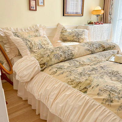 Parure de lit romantique en coton 100% sur un lit queen