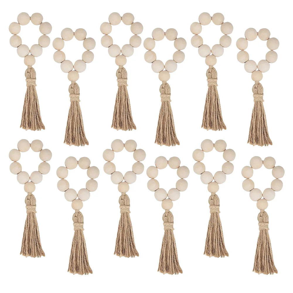 bracelet boho bois pompon jute naturelle blanc rustique