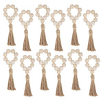 bracelet boho bois pompon jute naturelle blanc rustique