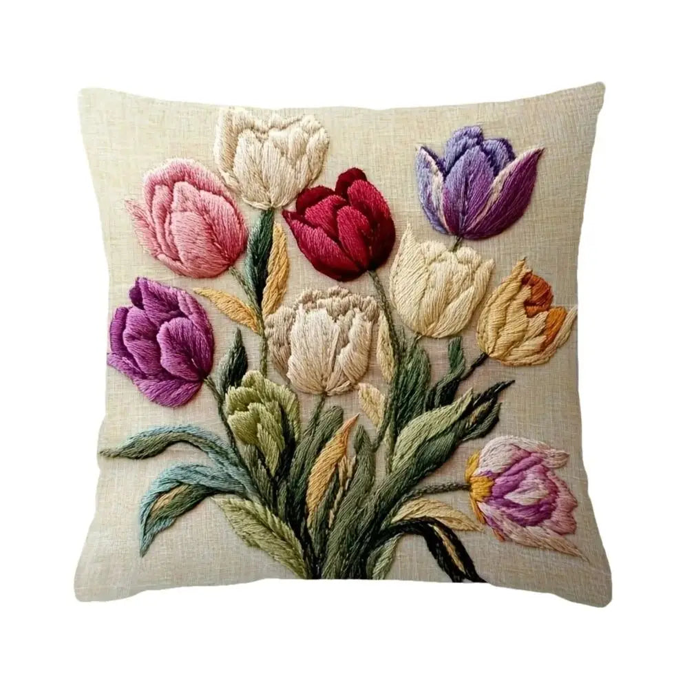 housse coussin décoratif floral tulipes relief coloré zip invisible 45x45cm
