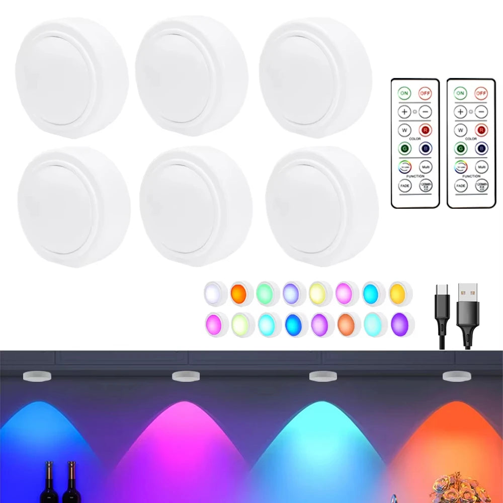 lampe led sans fil télécommande 16 couleurs changeantes adhésive moderne veilleuse pile blanc rond