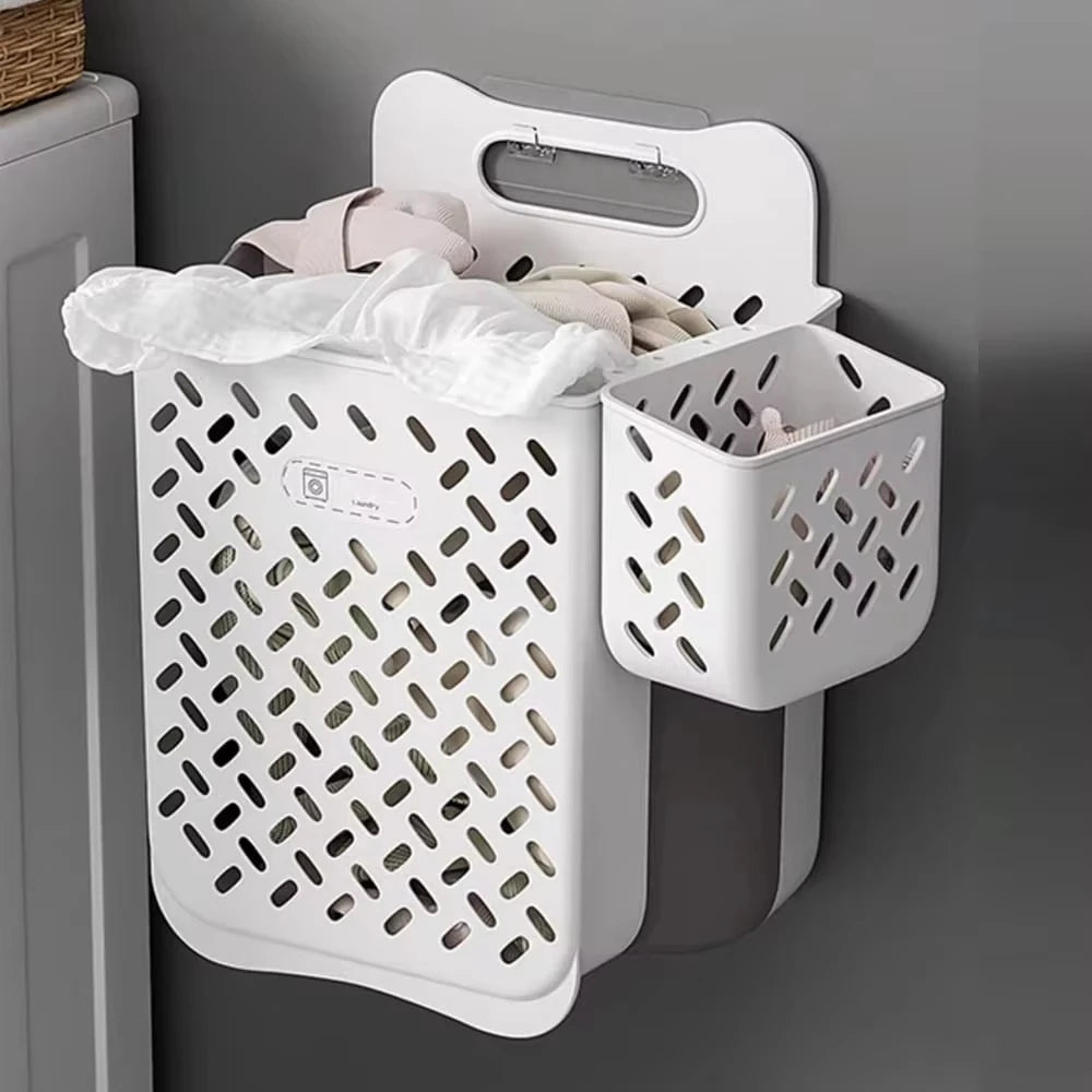 panier linge blanc marron perforé pliable moderne fixé mur multifonctionnel