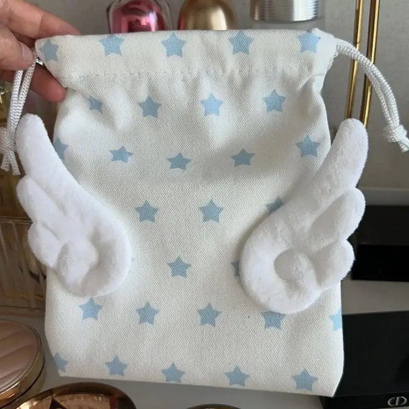 sac rangement toile étoiles blanc bleu marron rose simple enfant cordons portable anti poussière