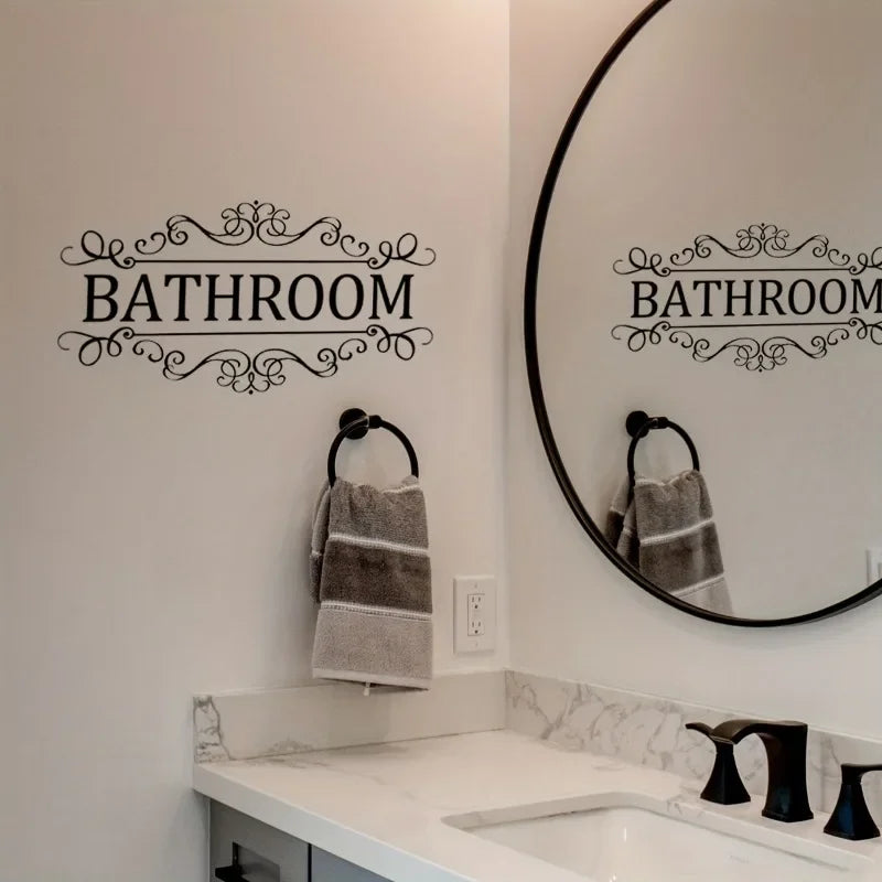 décoration murale autocollant bathroom lettres ornements floraux vintage pvc résistant eau