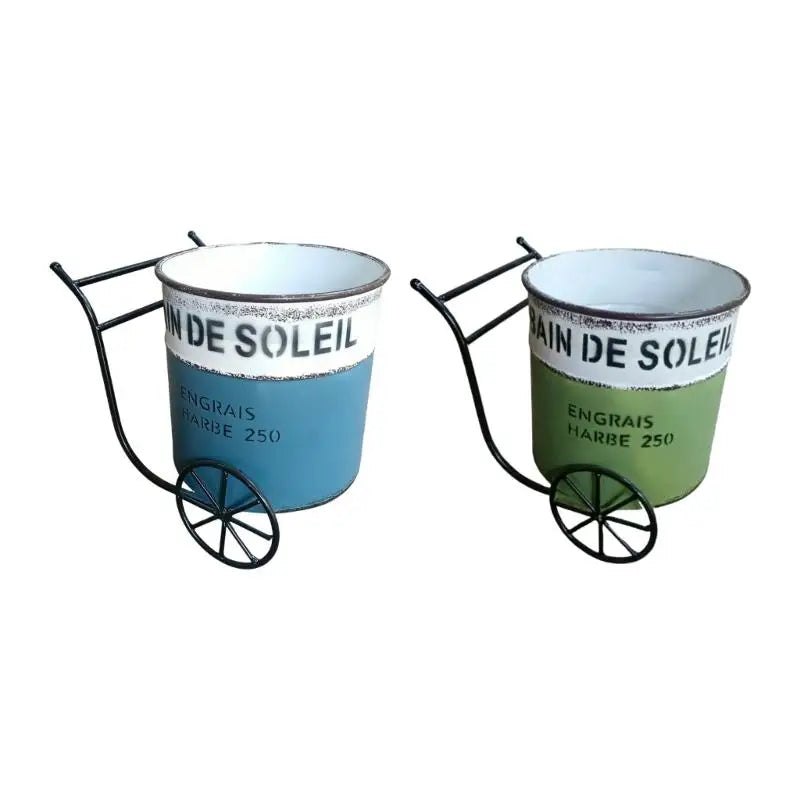pots fleurs décoratifs chariot roues métal aspect vieilli vintage rustiqueextérieurintérieur