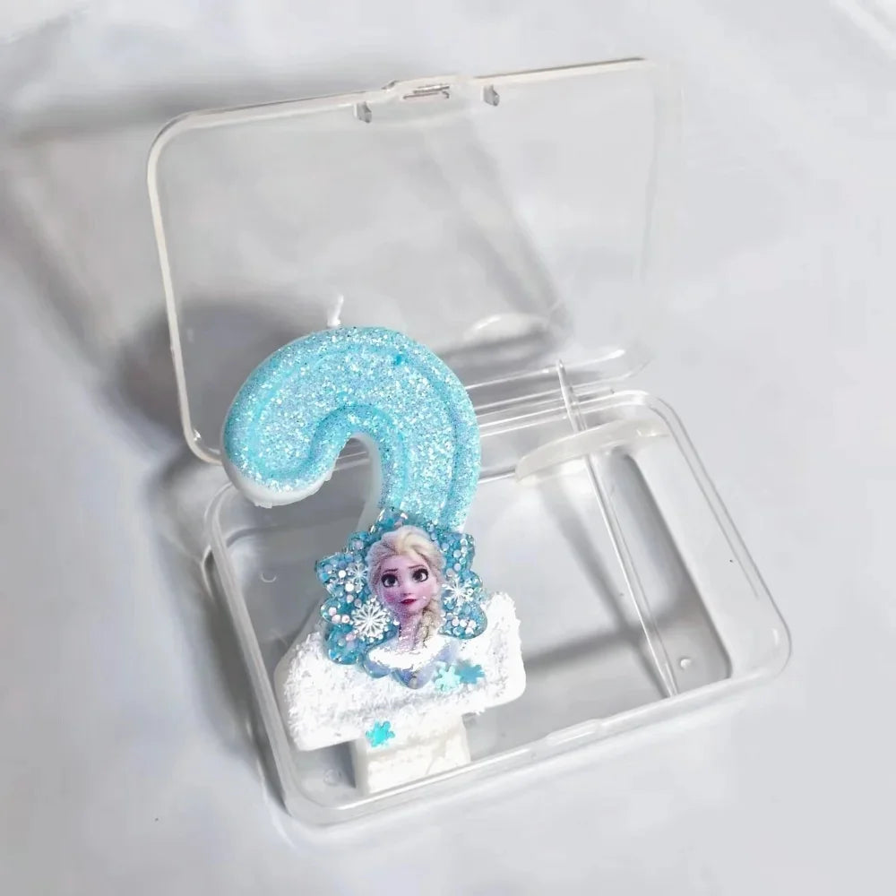 bougies anniversaire forme chiffres frozen elsa glitter bleu blanc decorative thème