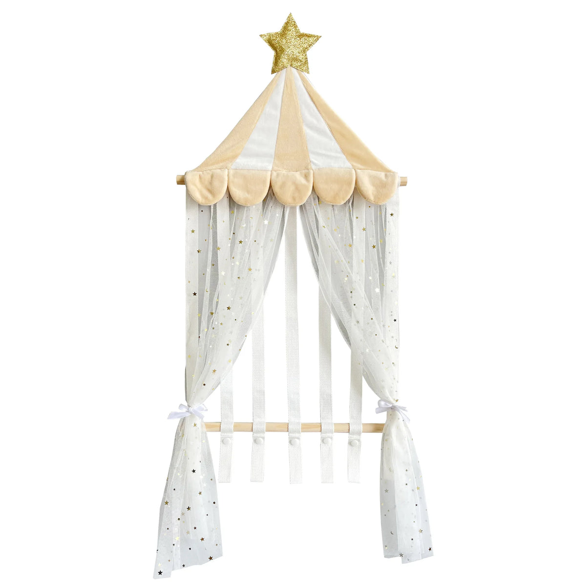 rideau mural accessoires cheveux rose blanc bleu étoiles dorées tulle transparent enfantin décoratif