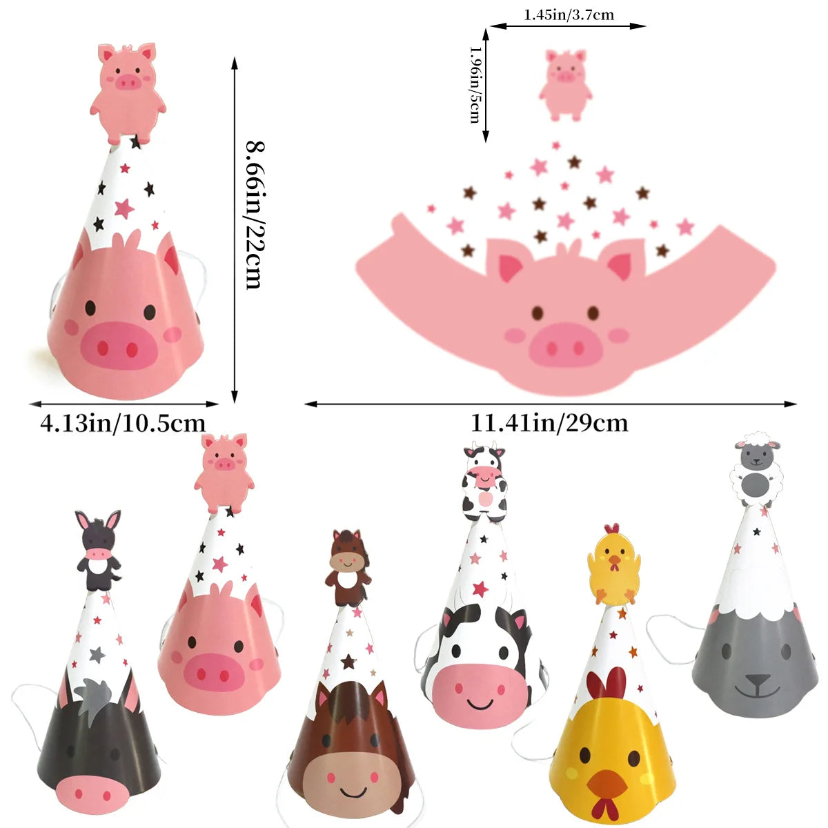 accessoires fête anniversaire animaux ferme assiettes serviettes chapeaux ballons guirlande motifs porc vache poulet