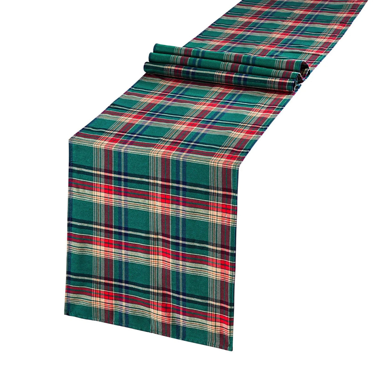 table cheminement carreaux écossais vert rouge blanc hiver noël classique polyester coton