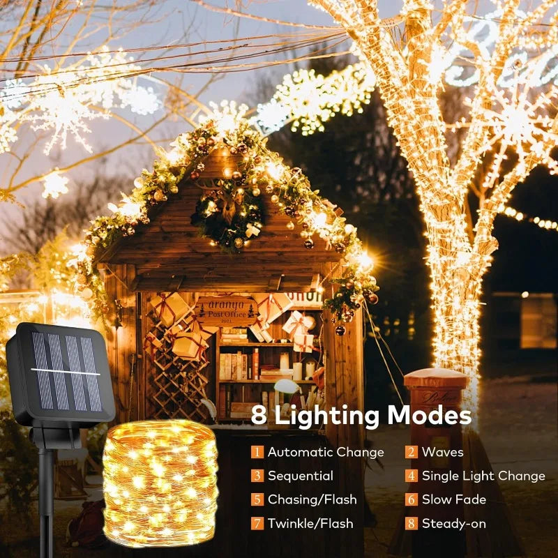 guirlande lumineuse solaire extérieur blanc chaud fil cuivre led jardin terrasse décoration nuit étanche