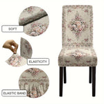 housses chaise fleur brodées beige rose vintage adhésif élastique polyester coton spandex
