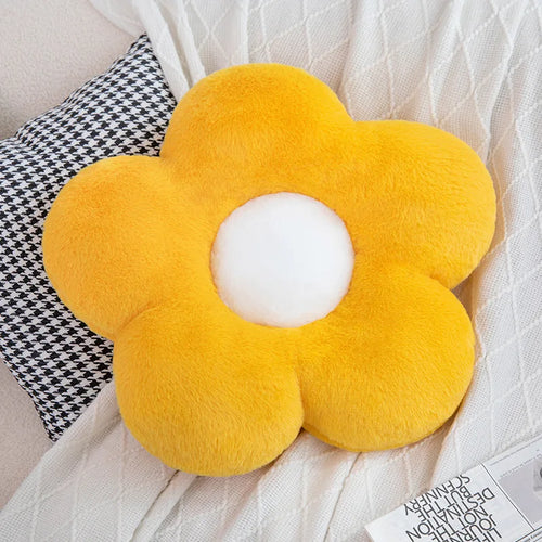 coussin décoratif peluche douce forme fleur blanche noire canapé lit