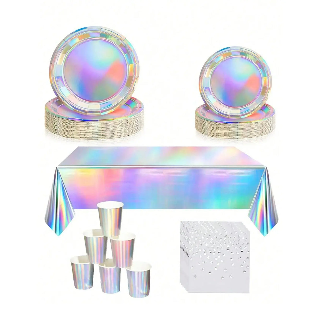assiettes papier holographiques serviettes festives arc ciel anniversaire mariage noël fêtes enfants avril chinois