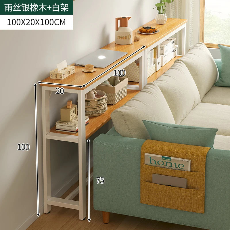 table d'appoint moderne bois naturel blanc poches plateau serviettes tasse