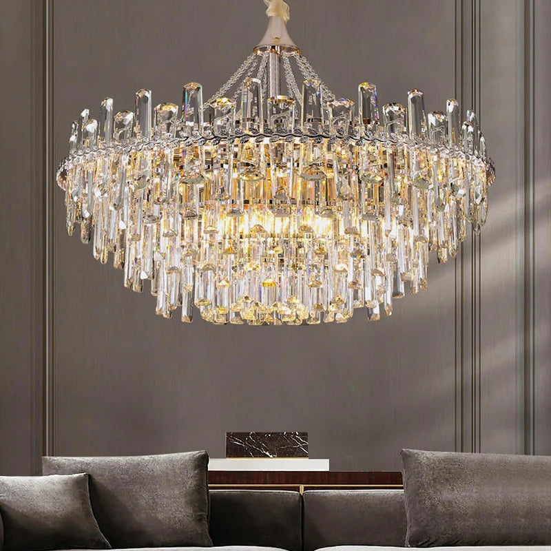 lustre pendentif cristal transparent feuilles dorées salon étude classique 2000 82000lm 90 260v