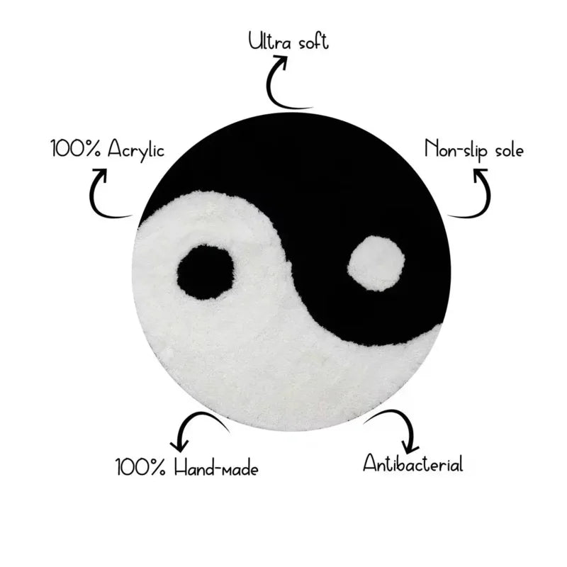 tapis yin yang noir blanc doux moderne minimaliste imperméable antidérapant salon chambre