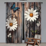 rideau fleurs papillons rustique couleurs naturelles inclusion deux pièces polyester
