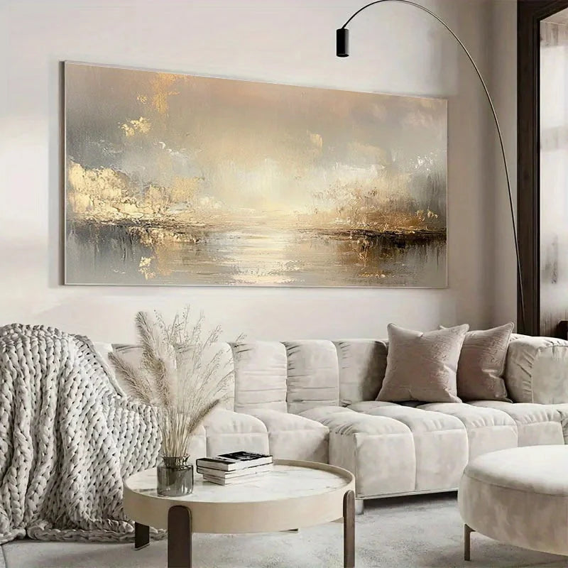 peinture abstraite texturée moderne toile contemporaine gris beige doré sans cadre